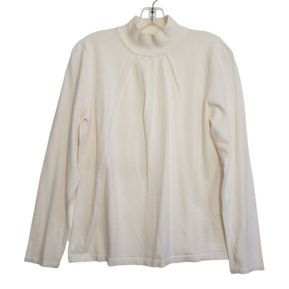 Investments Woman's Soft Ivory Mock Neck Pleated Front Top, Size Large - Picture 1 of 8